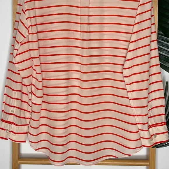SOLD Equipment Femme Orange Striped Silk Shirt Blouse Top Size L Long Sleeve - Picture 6 of 12